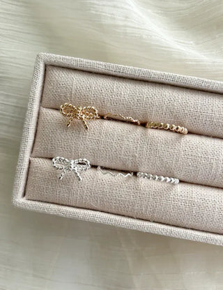 Rope ribbon ring set, silver ball thin rings, layered rings