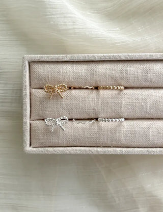 Rope ribbon ring set, silver ball thin rings, layered rings