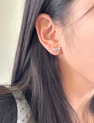 Crystal Ribbon Earrings Silver Post Drop Mini Earrings