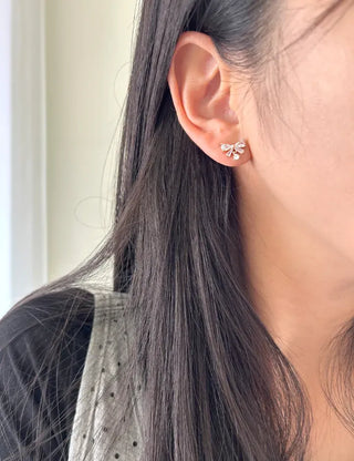 Crystal Ribbon Earrings Silver Post Drop Mini Earrings