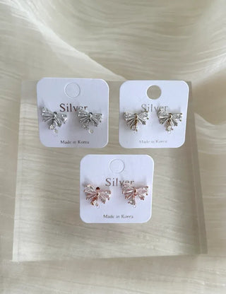 Crystal Ribbon Earrings Silver Post Drop Mini Earrings