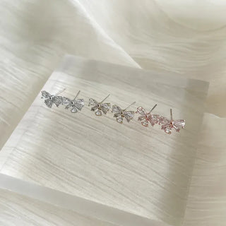 Crystal Ribbon Earrings Silver Post Drop Mini Earrings