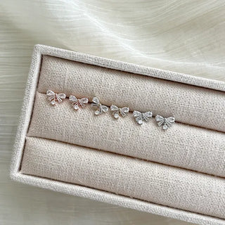 Crystal Ribbon Earrings Silver Post Drop Mini Earrings