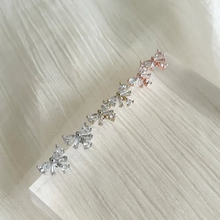 Crystal Ribbon Earrings Silver Post Drop Mini Earrings