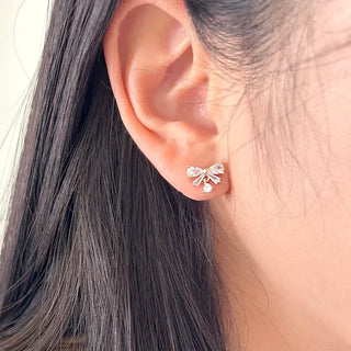 Crystal Ribbon Earrings Silver Post Drop Mini Earrings