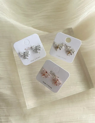 Crystal Ribbon Earrings Silver Post Drop Mini Earrings