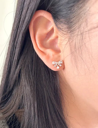 Crystal Ribbon Earrings Silver Post Drop Mini Earrings