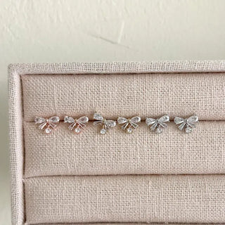 Crystal Ribbon Earrings Silver Post Drop Mini Earrings
