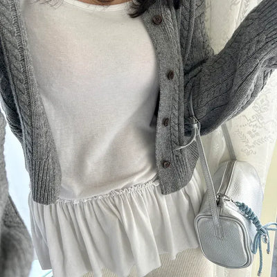 Side-slit frill layered long inner strap tank top