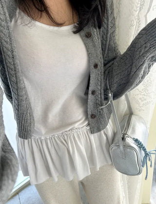 Side-slit frill layered long inner strap tank top