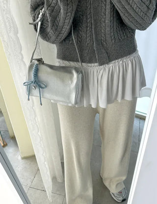 Side-slit frill layered long inner strap tank top