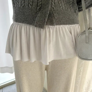 Side-slit frill layered long inner strap tank top