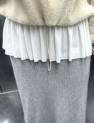 Side-slit frill layered long inner strap tank top