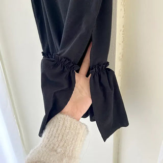 Side-slit frill layered long inner strap tank top