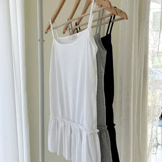 Side-slit frill layered long inner strap tank top