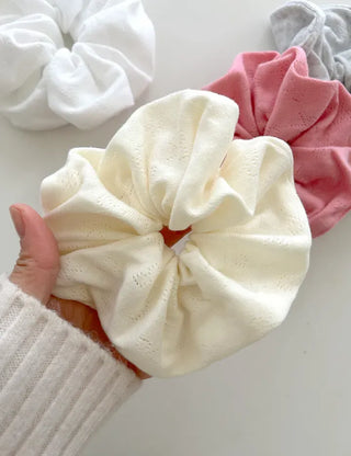 Punching ribbon scrunchie hair tie knit pastel spring