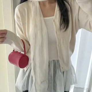 Spring pleated muffler pleated silk scarf see-through lace