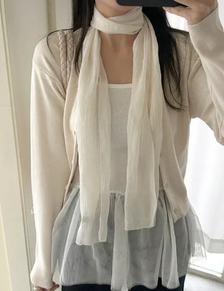 Spring pleated muffler pleated silk scarf see-through lace