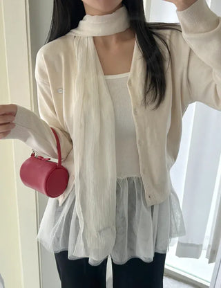 Spring pleated muffler pleated silk scarf see-through lace