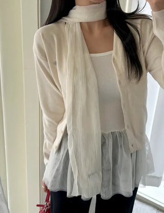 Spring pleated muffler pleated silk scarf see-through lace