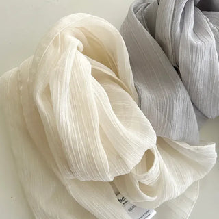 Spring pleated muffler pleated silk scarf see-through lace