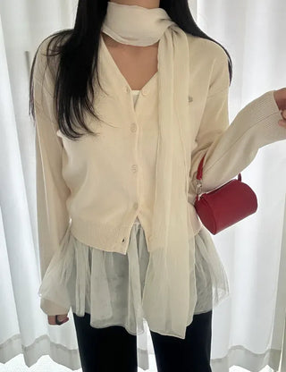 Spring pleated muffler pleated silk scarf see-through lace