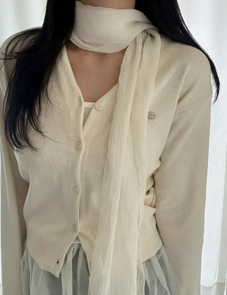 Spring pleated muffler pleated silk scarf see-through lace