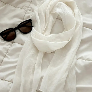 Spring pleated muffler pleated silk scarf see-through lace