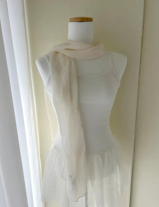 Spring pleated muffler pleated silk scarf see-through lace