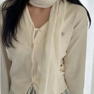 Spring pleated muffler pleated silk scarf see-through lace