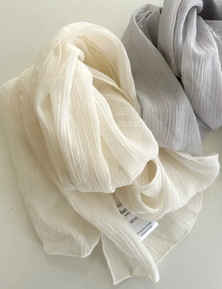 Spring pleated muffler pleated silk scarf see-through lace