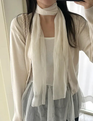 Spring pleated muffler pleated silk scarf see-through lace