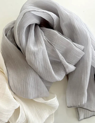 Spring pleated muffler pleated silk scarf see-through lace