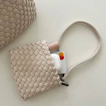 Leather Weaving Tote Bag Mini Crossbody Bag Chain