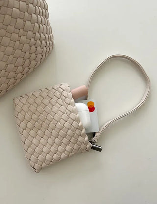 Leather Weaving Tote Bag Mini Crossbody Bag Chain
