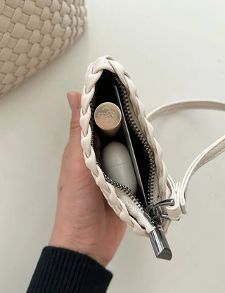 Leather Weaving Tote Bag Mini Crossbody Bag Chain