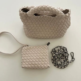 Leather Weaving Tote Bag Mini Crossbody Bag Chain