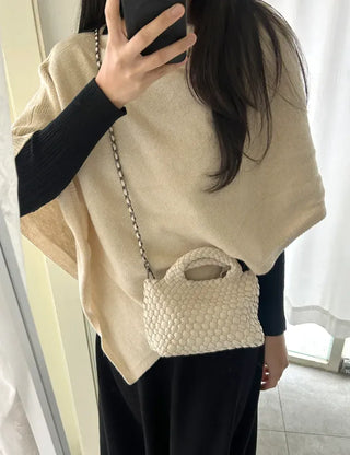 Leather Weaving Tote Bag Mini Crossbody Bag Chain