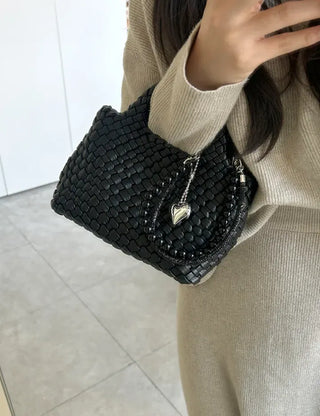 Leather Weaving Tote Bag Mini Crossbody Bag Chain