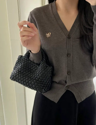 Leather Weaving Tote Bag Mini Crossbody Bag Chain