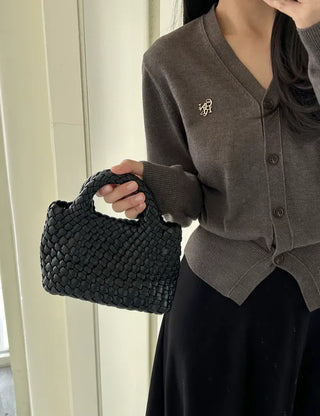 Leather Weaving Tote Bag Mini Crossbody Bag Chain