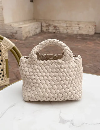 Leather Weaving Tote Bag Mini Crossbody Bag Chain