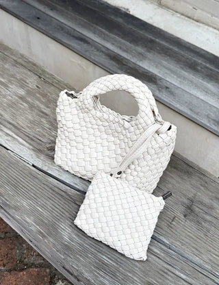 Leather Weaving Tote Bag Mini Crossbody Bag Chain