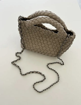 Leather Weaving Tote Bag Mini Crossbody Bag Chain
