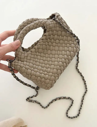 Leather Weaving Tote Bag Mini Crossbody Bag Chain