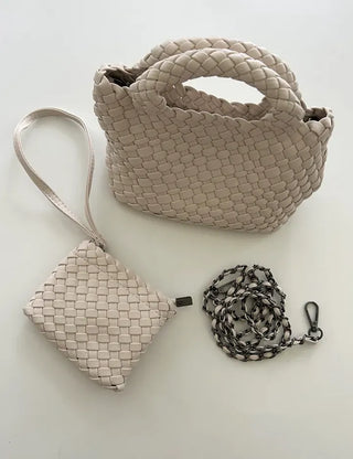 Leather Weaving Tote Bag Mini Crossbody Bag Chain