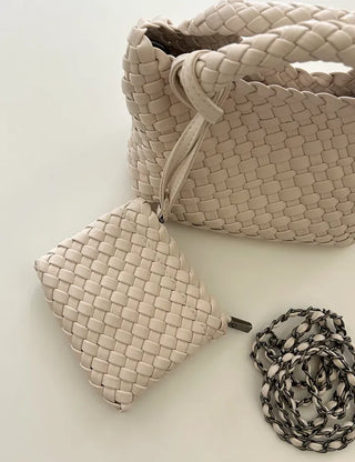 Leather Weaving Tote Bag Mini Crossbody Bag Chain