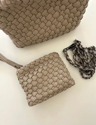 Leather Weaving Tote Bag Mini Crossbody Bag Chain