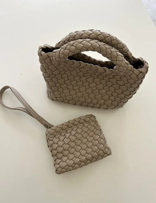 Leather Weaving Tote Bag Mini Crossbody Bag Chain