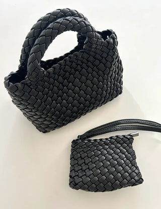 Leather Weaving Tote Bag Mini Crossbody Bag Chain